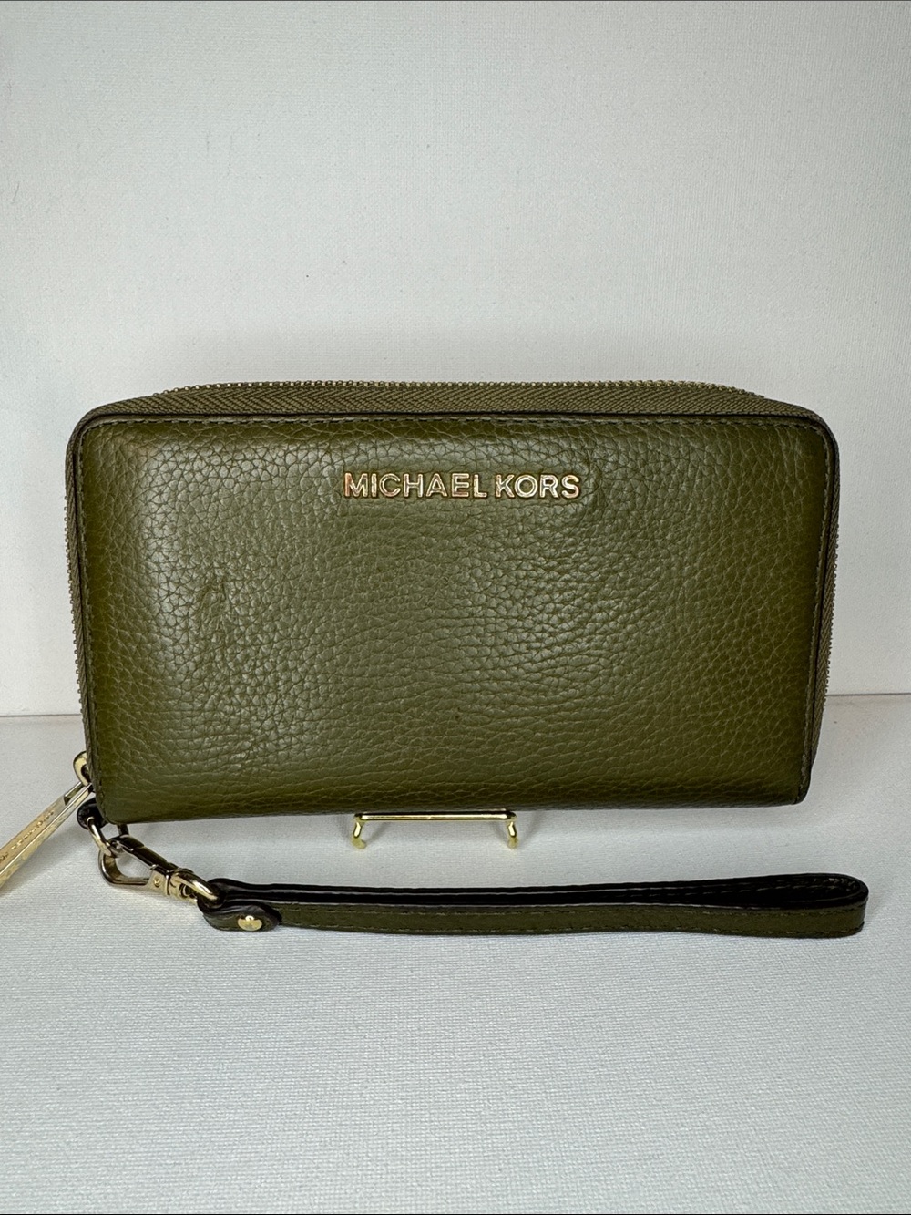 Michael Kors Olive Green Leather Wristlet Wallet